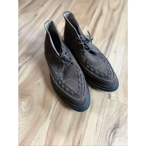 AllSaints Mens Brown Leon Suede Leather Lace Up Woven Chukka Boots Size 42 - Picture 10 of 14